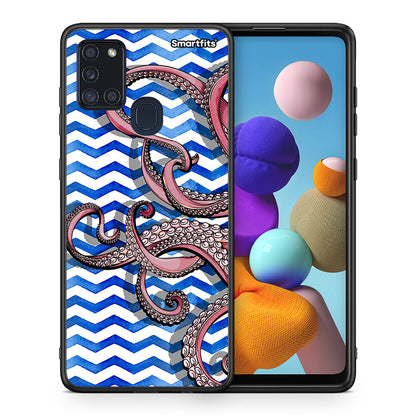 Θήκη Samsung A21s Chevron Devilfish από τη Smartfits με σχέδιο στο πίσω μέρος και μαύρο περίβλημα | Samsung A21s Chevron Devilfish case with colorful back and black bezels