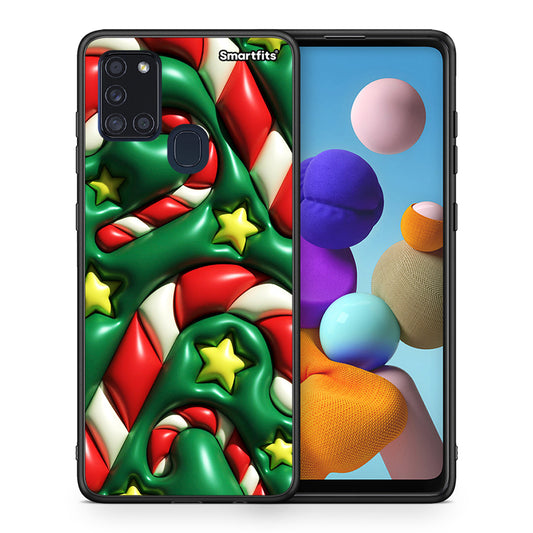 Θήκη Samsung A21s Christmas Bubbles από τη Smartfits με σχέδιο στο πίσω μέρος και μαύρο περίβλημα | Samsung A21s Christmas Bubbles case with colorful back and black bezels