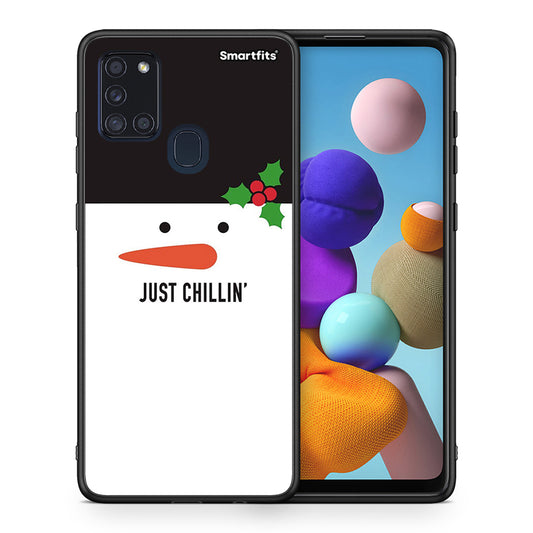 Θήκη Samsung A21s Christmas Chillin από τη Smartfits με σχέδιο στο πίσω μέρος και μαύρο περίβλημα | Samsung A21s Christmas Chillin case with colorful back and black bezels