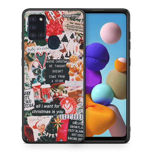 Θήκη Samsung A21s Christmas Happiness από τη Smartfits με σχέδιο στο πίσω μέρος και μαύρο περίβλημα | Samsung A21s Christmas Happiness case with colorful back and black bezels