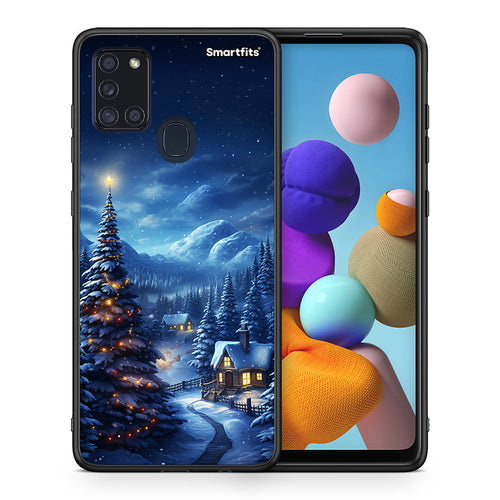 Θήκη Samsung A21s Christmas Scenery από τη Smartfits με σχέδιο στο πίσω μέρος και μαύρο περίβλημα | Samsung A21s Christmas Scenery case with colorful back and black bezels