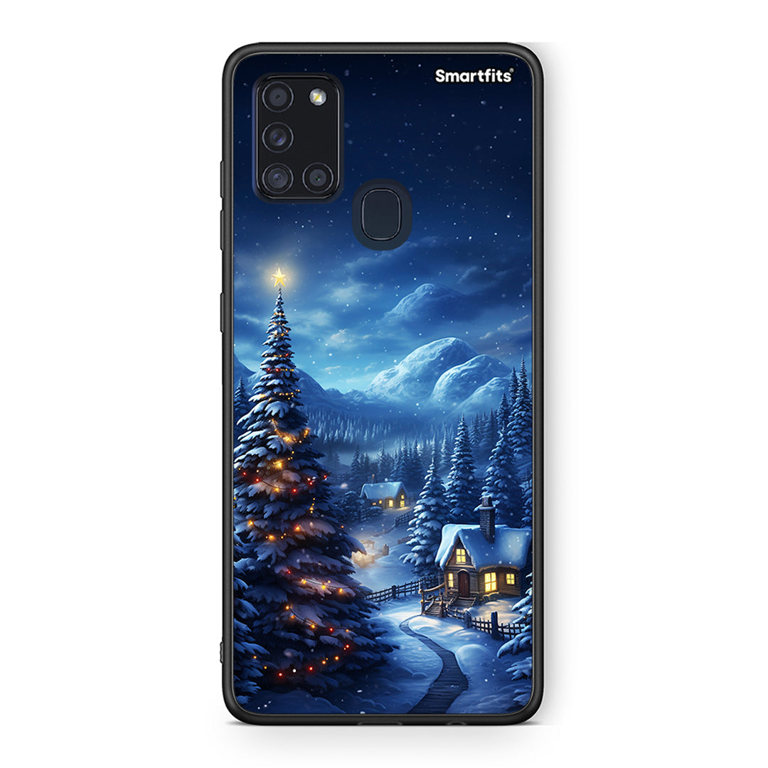Samsung A21s Christmas Scenery θήκη από τη Smartfits με σχέδιο στο πίσω μέρος και μαύρο περίβλημα | Smartphone case with colorful back and black bezels by Smartfits