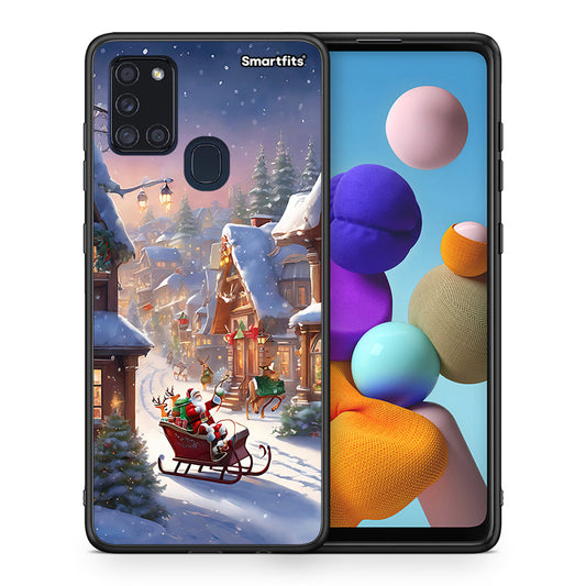 Θήκη Samsung A21s Christmas Snow από τη Smartfits με σχέδιο στο πίσω μέρος και μαύρο περίβλημα | Samsung A21s Christmas Snow case with colorful back and black bezels