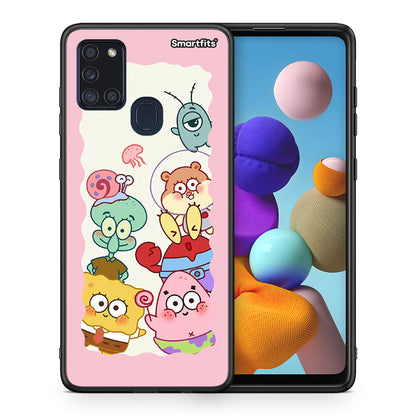 Θήκη Samsung A21s Cute Companion από τη Smartfits με σχέδιο στο πίσω μέρος και μαύρο περίβλημα | Samsung A21s Cute Companion case with colorful back and black bezels