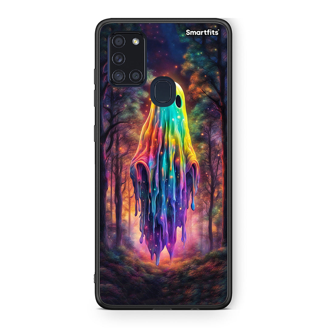 Samsung A21s Halloween Ghost θήκη από τη Smartfits με σχέδιο στο πίσω μέρος και μαύρο περίβλημα | Smartphone case with colorful back and black bezels by Smartfits