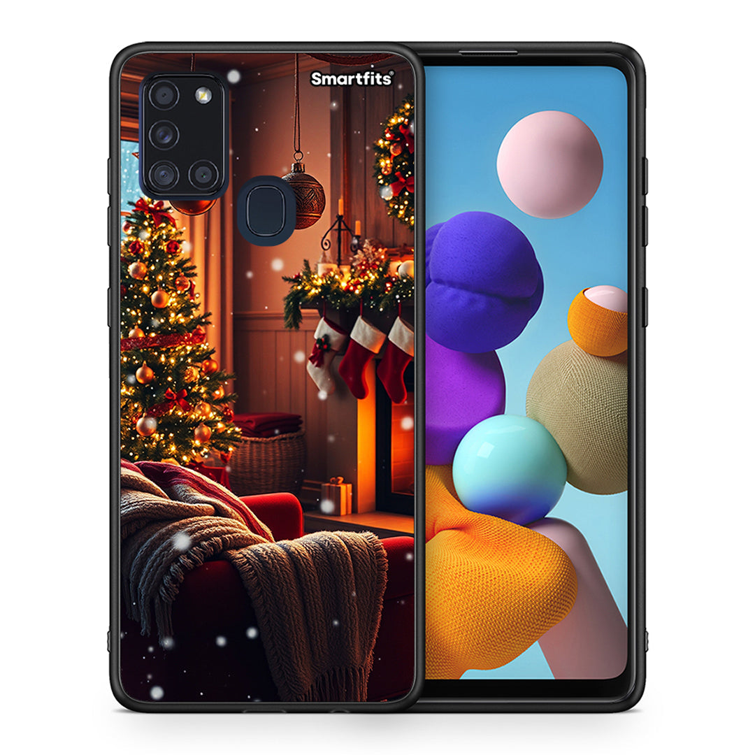 Θήκη Samsung A21s Home For Christmas από τη Smartfits με σχέδιο στο πίσω μέρος και μαύρο περίβλημα | Samsung A21s Home For Christmas case with colorful back and black bezels