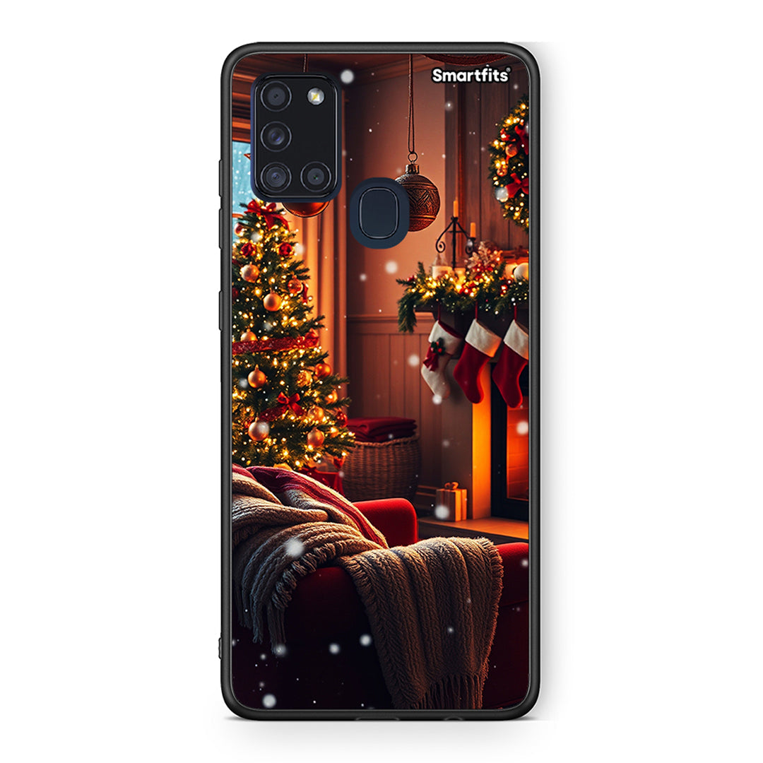 Samsung A21s Home For Christmas θήκη από τη Smartfits με σχέδιο στο πίσω μέρος και μαύρο περίβλημα | Smartphone case with colorful back and black bezels by Smartfits