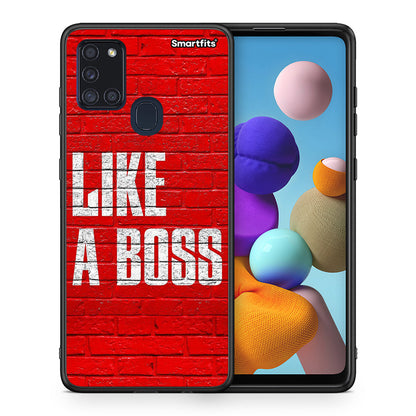 Θήκη Samsung A21s Like A Boss από τη Smartfits με σχέδιο στο πίσω μέρος και μαύρο περίβλημα | Samsung A21s Like A Boss case with colorful back and black bezels