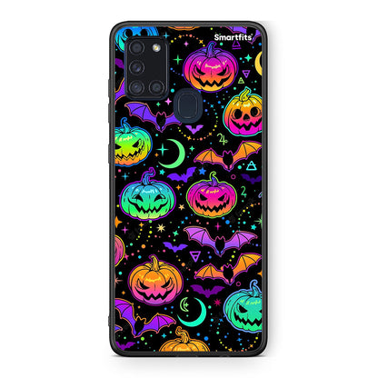 Samsung A21s Neon Halloween θήκη από τη Smartfits με σχέδιο στο πίσω μέρος και μαύρο περίβλημα | Smartphone case with colorful back and black bezels by Smartfits