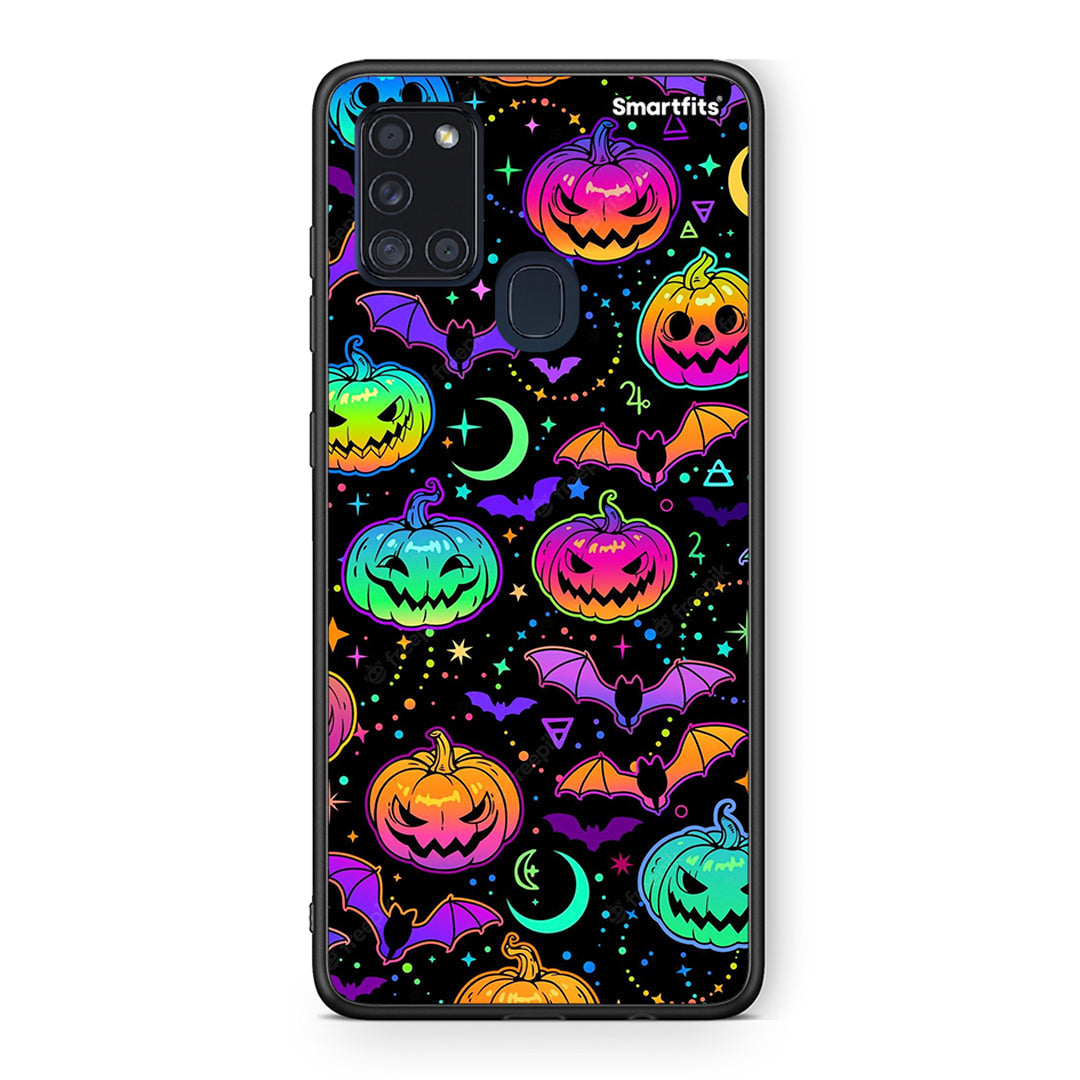 Samsung A21s Neon Halloween θήκη από τη Smartfits με σχέδιο στο πίσω μέρος και μαύρο περίβλημα | Smartphone case with colorful back and black bezels by Smartfits