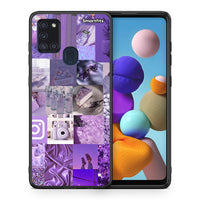 Thumbnail for Θήκη Samsung A21s Purple Aesthetic Collage από τη Smartfits με σχέδιο στο πίσω μέρος και μαύρο περίβλημα | Samsung A21s Purple Aesthetic Collage case with colorful back and black bezels