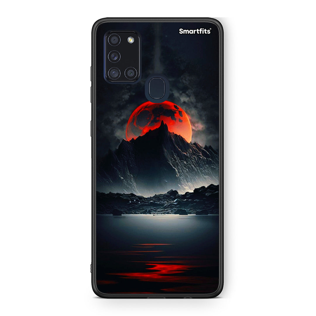 Samsung A21s Red Full Moon θήκη από τη Smartfits με σχέδιο στο πίσω μέρος και μαύρο περίβλημα | Smartphone case with colorful back and black bezels by Smartfits