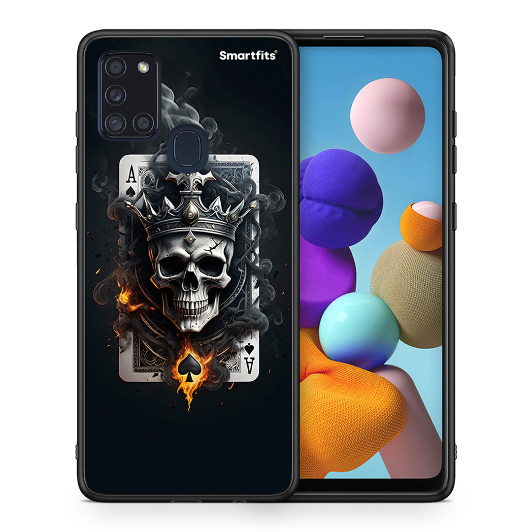 Θήκη Samsung A21s Skull King Ace από τη Smartfits με σχέδιο στο πίσω μέρος και μαύρο περίβλημα | Samsung A21s Skull King Ace case with colorful back and black bezels