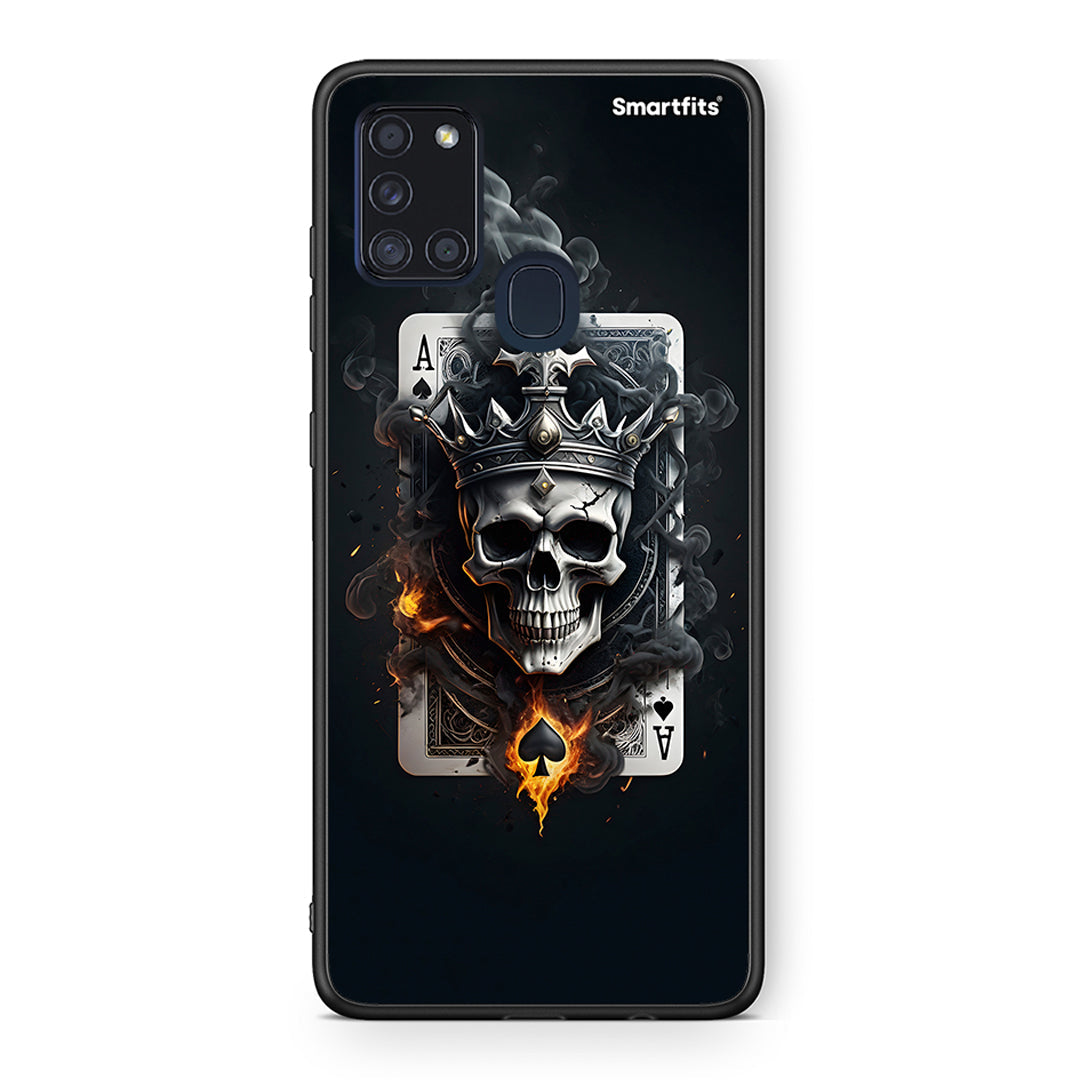 Samsung A21s Skull King Ace θήκη από τη Smartfits με σχέδιο στο πίσω μέρος και μαύρο περίβλημα | Smartphone case with colorful back and black bezels by Smartfits