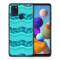 Thumbnail for Θήκη Samsung A21s Swimming Dolphins από τη Smartfits με σχέδιο στο πίσω μέρος και μαύρο περίβλημα | Samsung A21s Swimming Dolphins case with colorful back and black bezels