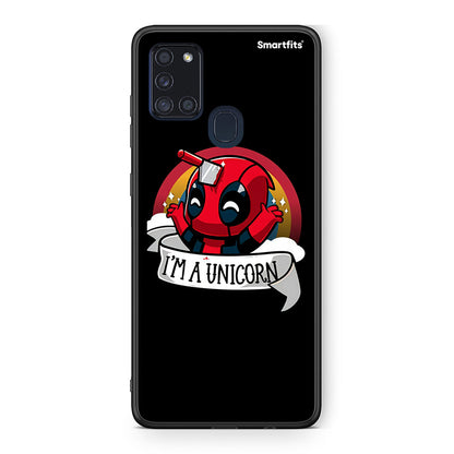 Samsung A21s Unicorn Deadpool θήκη από τη Smartfits με σχέδιο στο πίσω μέρος και μαύρο περίβλημα | Smartphone case with colorful back and black bezels by Smartfits