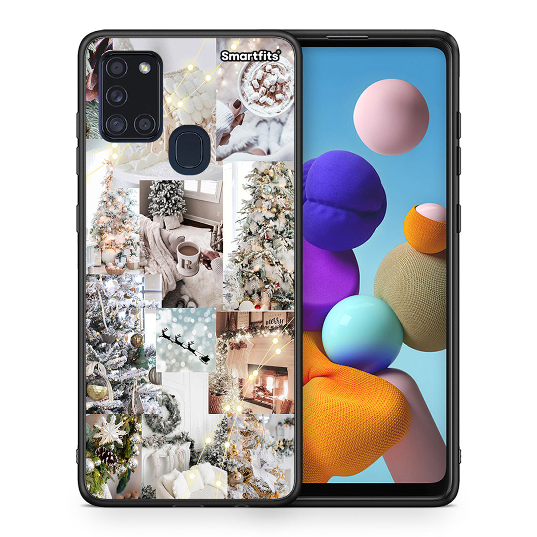 Θήκη Samsung A21s White Christmas από τη Smartfits με σχέδιο στο πίσω μέρος και μαύρο περίβλημα | Samsung A21s White Christmas case with colorful back and black bezels