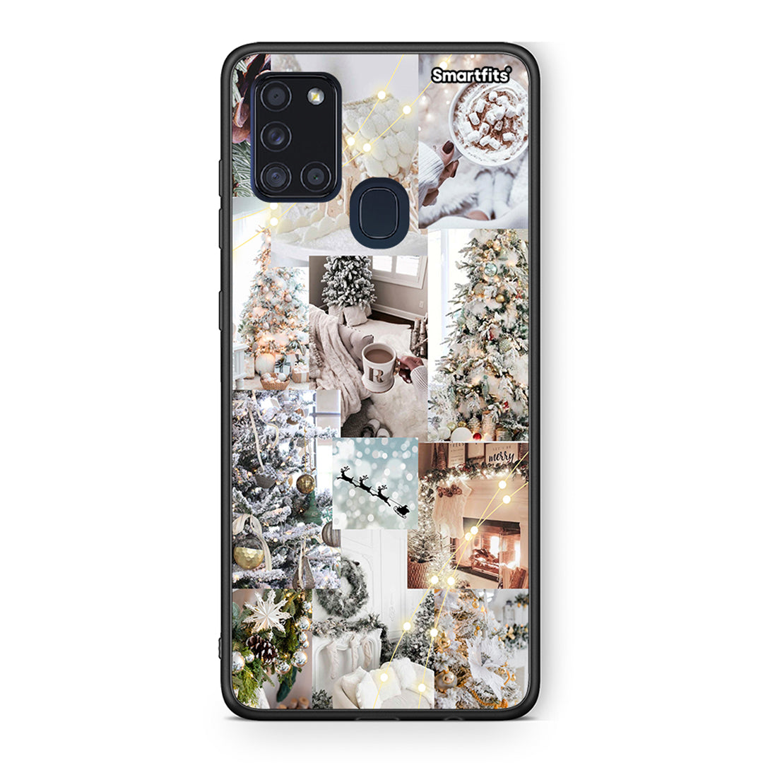 Samsung A21s White Christmas θήκη από τη Smartfits με σχέδιο στο πίσω μέρος και μαύρο περίβλημα | Smartphone case with colorful back and black bezels by Smartfits
