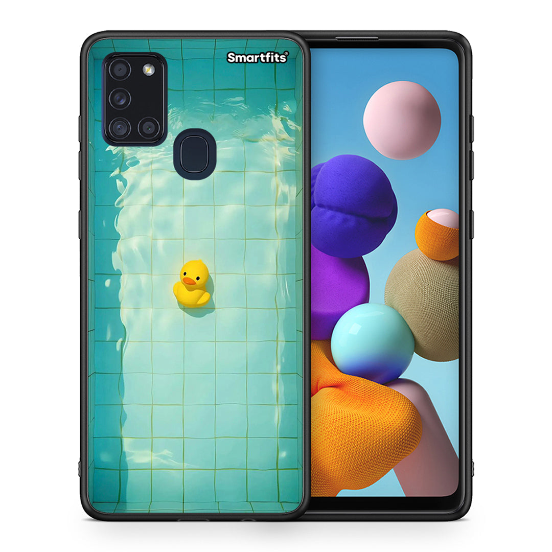 Θήκη Samsung A21s Yellow Duck από τη Smartfits με σχέδιο στο πίσω μέρος και μαύρο περίβλημα | Samsung A21s Yellow Duck case with colorful back and black bezels