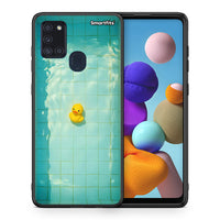 Thumbnail for Θήκη Samsung A21s Yellow Duck από τη Smartfits με σχέδιο στο πίσω μέρος και μαύρο περίβλημα | Samsung A21s Yellow Duck case with colorful back and black bezels