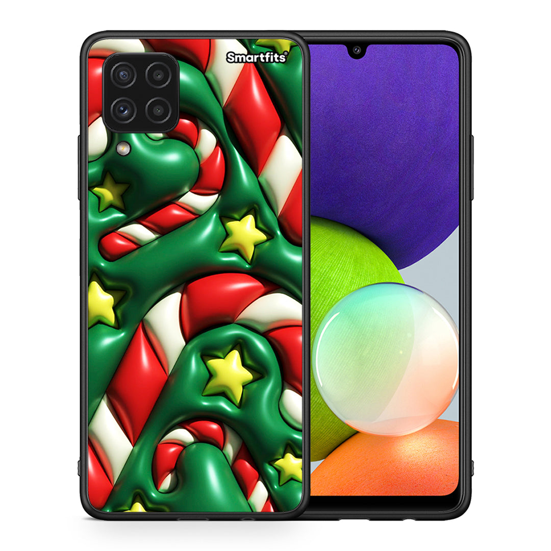 Θήκη Samsung A22 4G Christmas Bubbles από τη Smartfits με σχέδιο στο πίσω μέρος και μαύρο περίβλημα | Samsung A22 4G Christmas Bubbles case with colorful back and black bezels