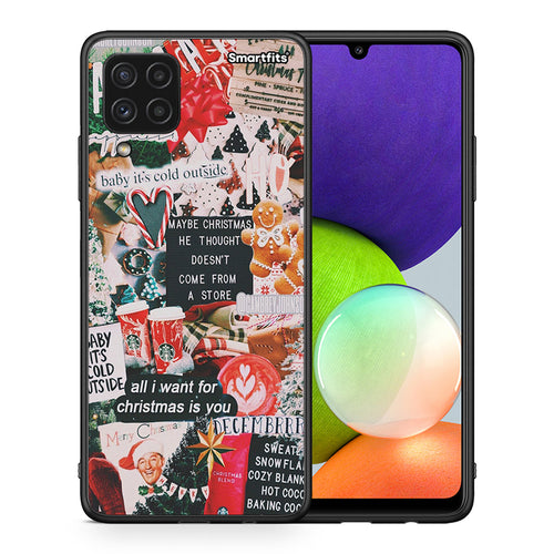 Θήκη Samsung A22 4G Christmas Happiness από τη Smartfits με σχέδιο στο πίσω μέρος και μαύρο περίβλημα | Samsung A22 4G Christmas Happiness case with colorful back and black bezels