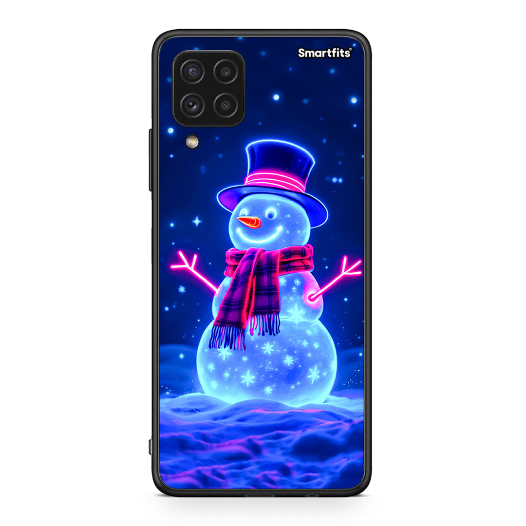 Samsung A22 4G Christmas Neon Snowman θήκη από τη Smartfits με σχέδιο στο πίσω μέρος και μαύρο περίβλημα | Smartphone case with colorful back and black bezels by Smartfits