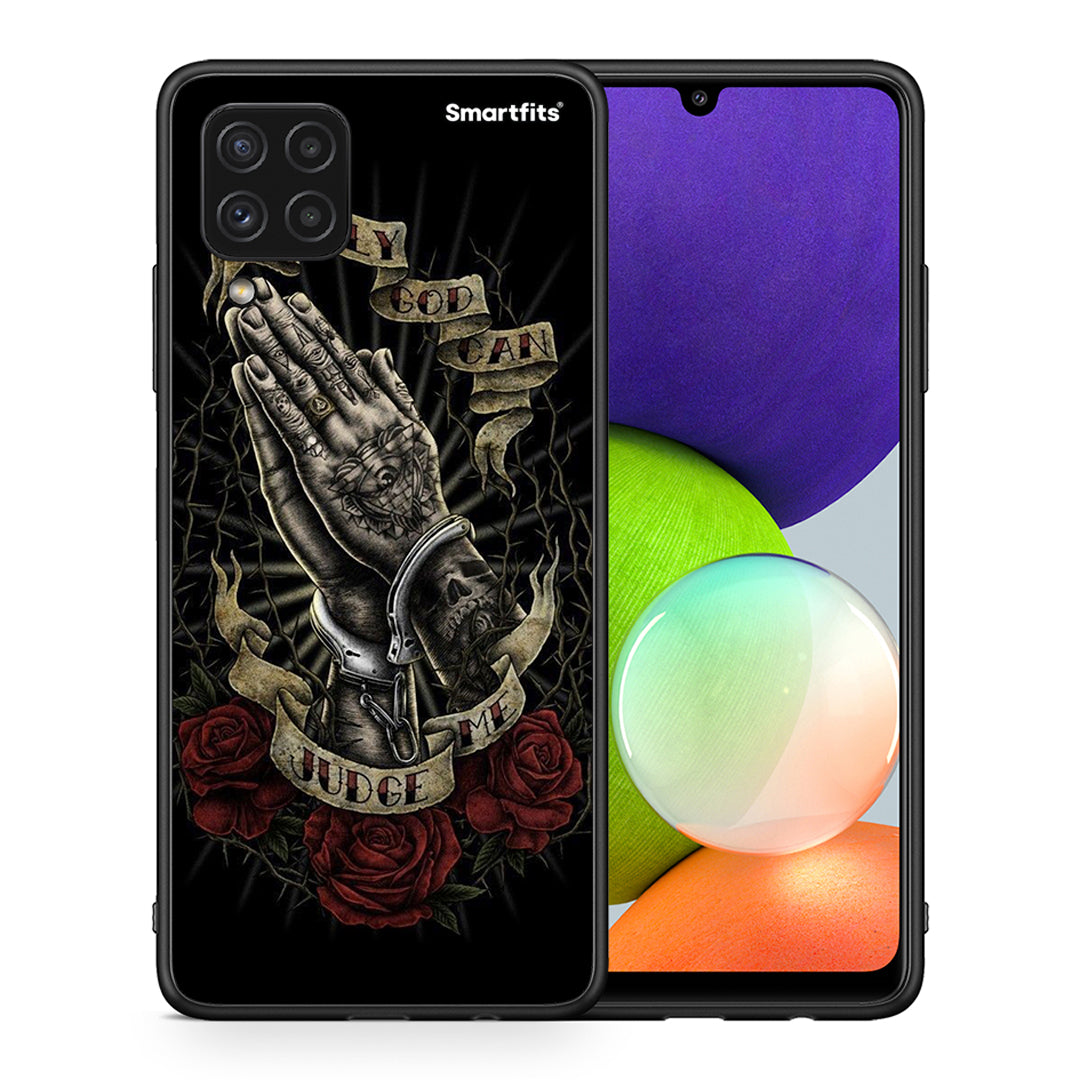 Θήκη Samsung A22 4G Judge By God από τη Smartfits με σχέδιο στο πίσω μέρος και μαύρο περίβλημα | Samsung A22 4G Judge By God case with colorful back and black bezels