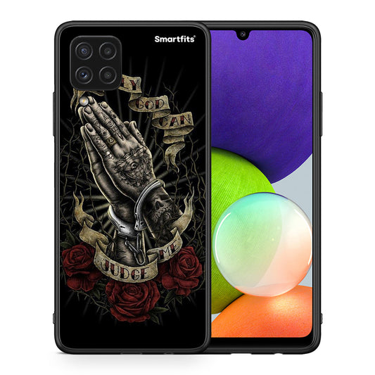 Θήκη Samsung A22 4G Judge By God από τη Smartfits με σχέδιο στο πίσω μέρος και μαύρο περίβλημα | Samsung A22 4G Judge By God case with colorful back and black bezels
