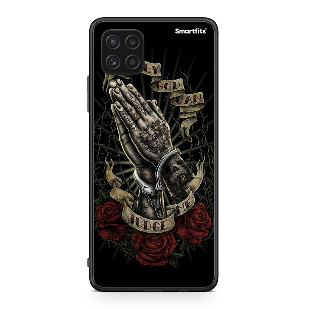 Samsung A22 4G Judge By God θήκη από τη Smartfits με σχέδιο στο πίσω μέρος και μαύρο περίβλημα | Smartphone case with colorful back and black bezels by Smartfits