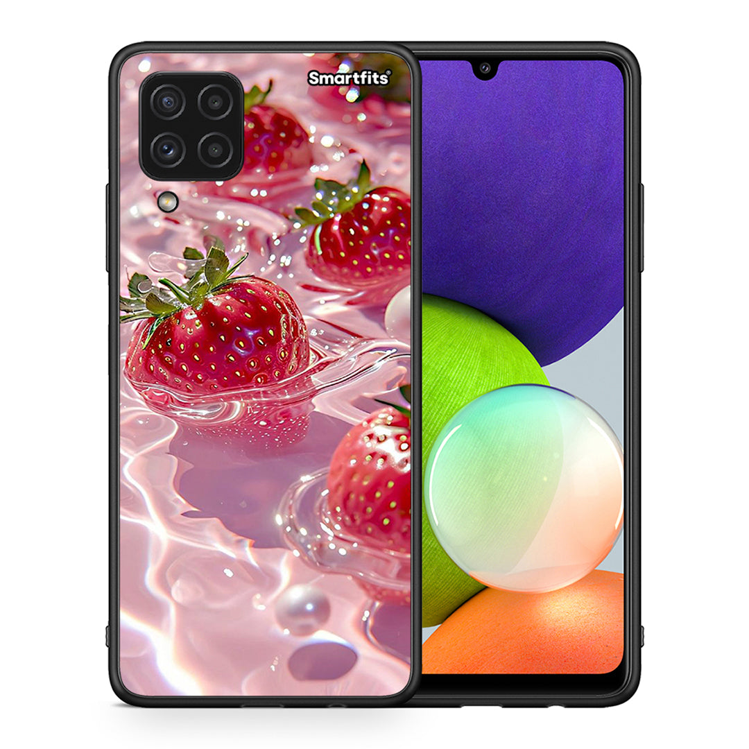 Θήκη Samsung A22 4G Juicy Strawberries από τη Smartfits με σχέδιο στο πίσω μέρος και μαύρο περίβλημα | Samsung A22 4G Juicy Strawberries case with colorful back and black bezels