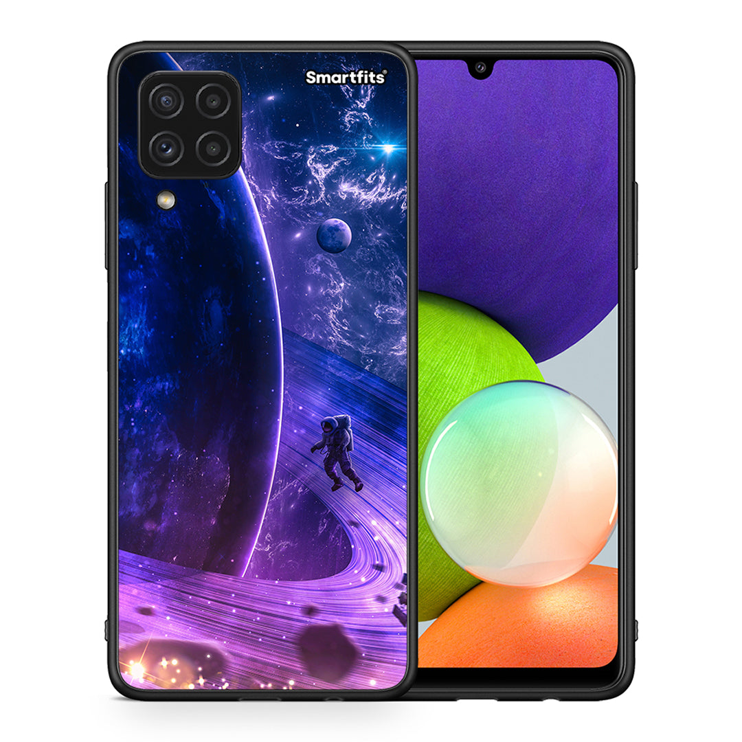 Θήκη Samsung A22 4G Lost Astronaut από τη Smartfits με σχέδιο στο πίσω μέρος και μαύρο περίβλημα | Samsung A22 4G Lost Astronaut case with colorful back and black bezels