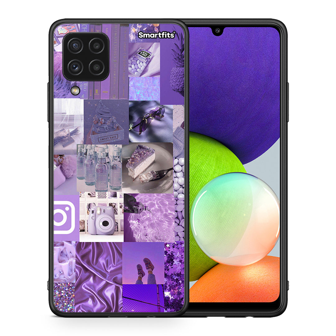Θήκη Samsung A22 4G Purple Aesthetic Collage από τη Smartfits με σχέδιο στο πίσω μέρος και μαύρο περίβλημα | Samsung A22 4G Purple Aesthetic Collage case with colorful back and black bezels