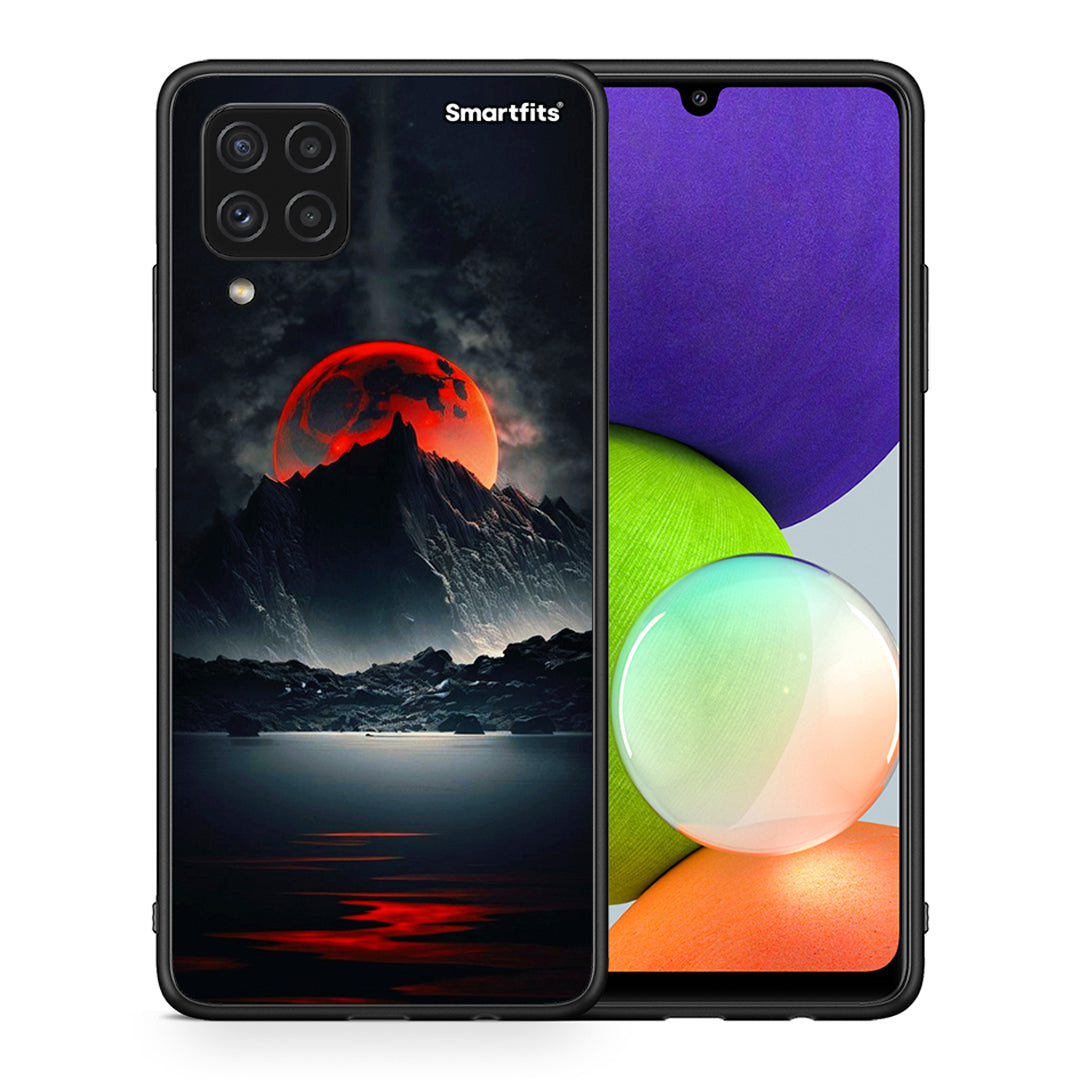 Θήκη Samsung A22 4G Red Full Moon από τη Smartfits με σχέδιο στο πίσω μέρος και μαύρο περίβλημα | Samsung A22 4G Red Full Moon case with colorful back and black bezels