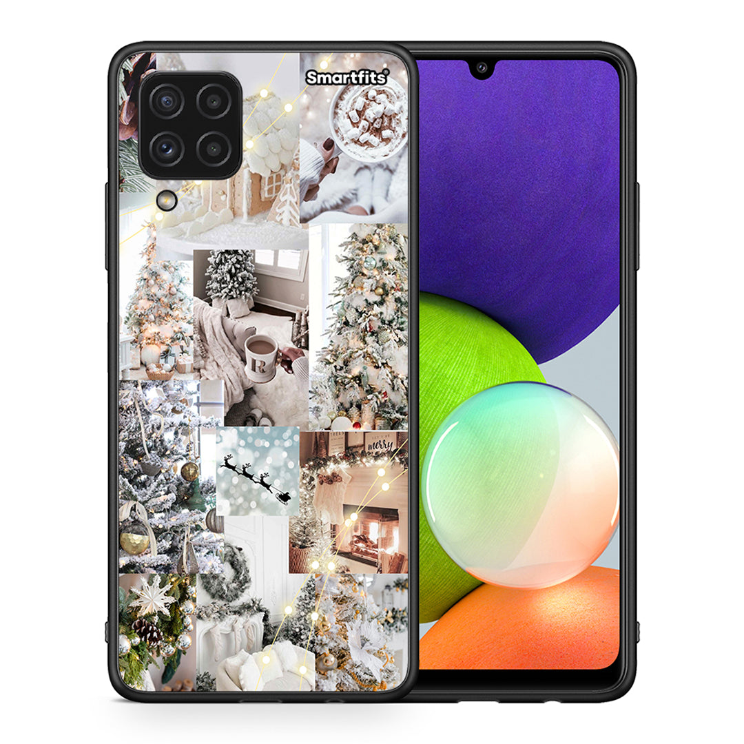 Θήκη Samsung A22 4G White Christmas από τη Smartfits με σχέδιο στο πίσω μέρος και μαύρο περίβλημα | Samsung A22 4G White Christmas case with colorful back and black bezels