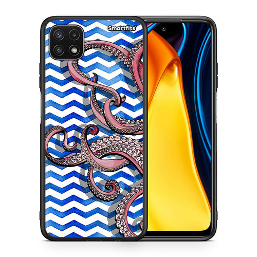 Θήκη Samsung A22 5G Chevron Devilfish από τη Smartfits με σχέδιο στο πίσω μέρος και μαύρο περίβλημα | Samsung A22 5G Chevron Devilfish case with colorful back and black bezels