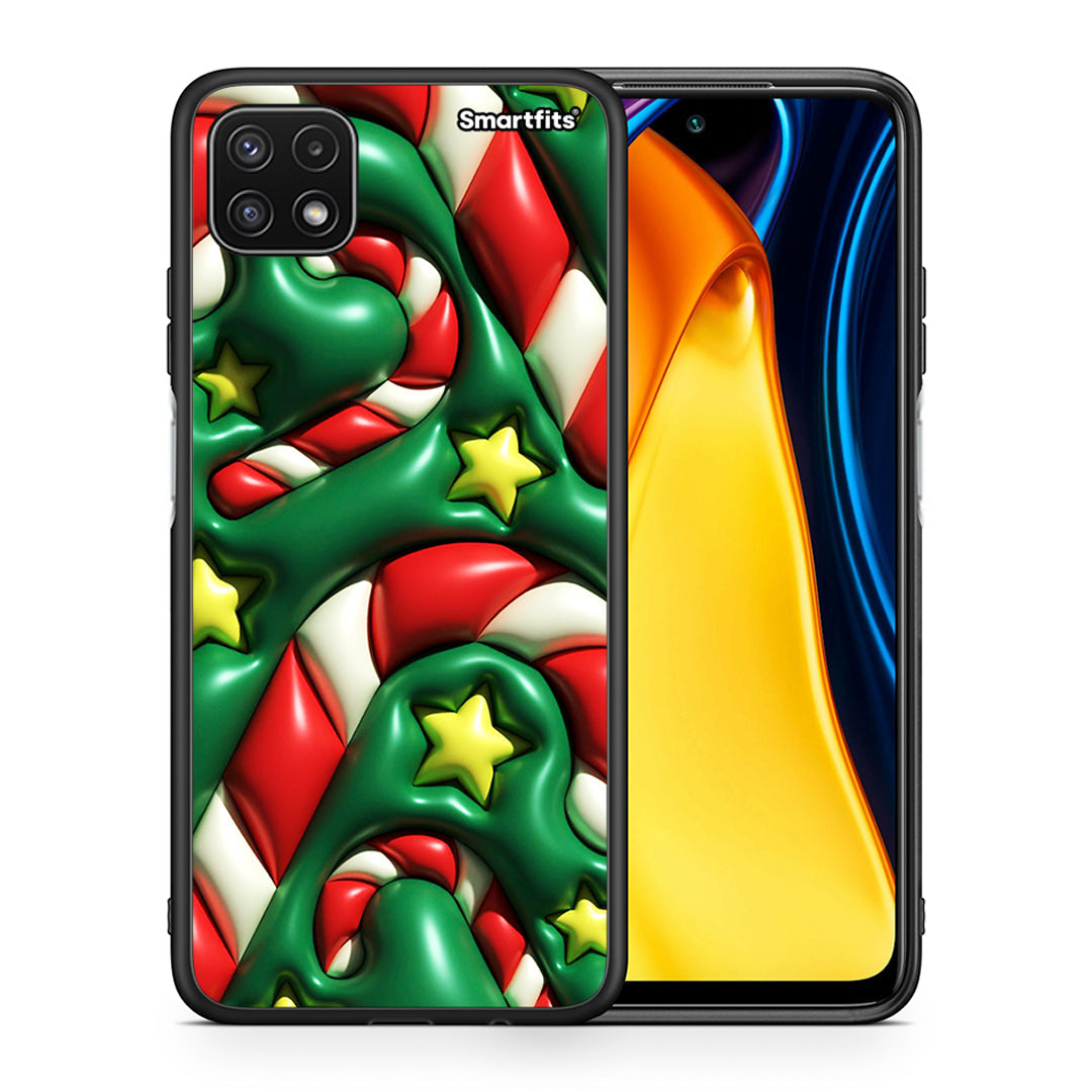 Θήκη Samsung A22 5G Christmas Bubbles από τη Smartfits με σχέδιο στο πίσω μέρος και μαύρο περίβλημα | Samsung A22 5G Christmas Bubbles case with colorful back and black bezels