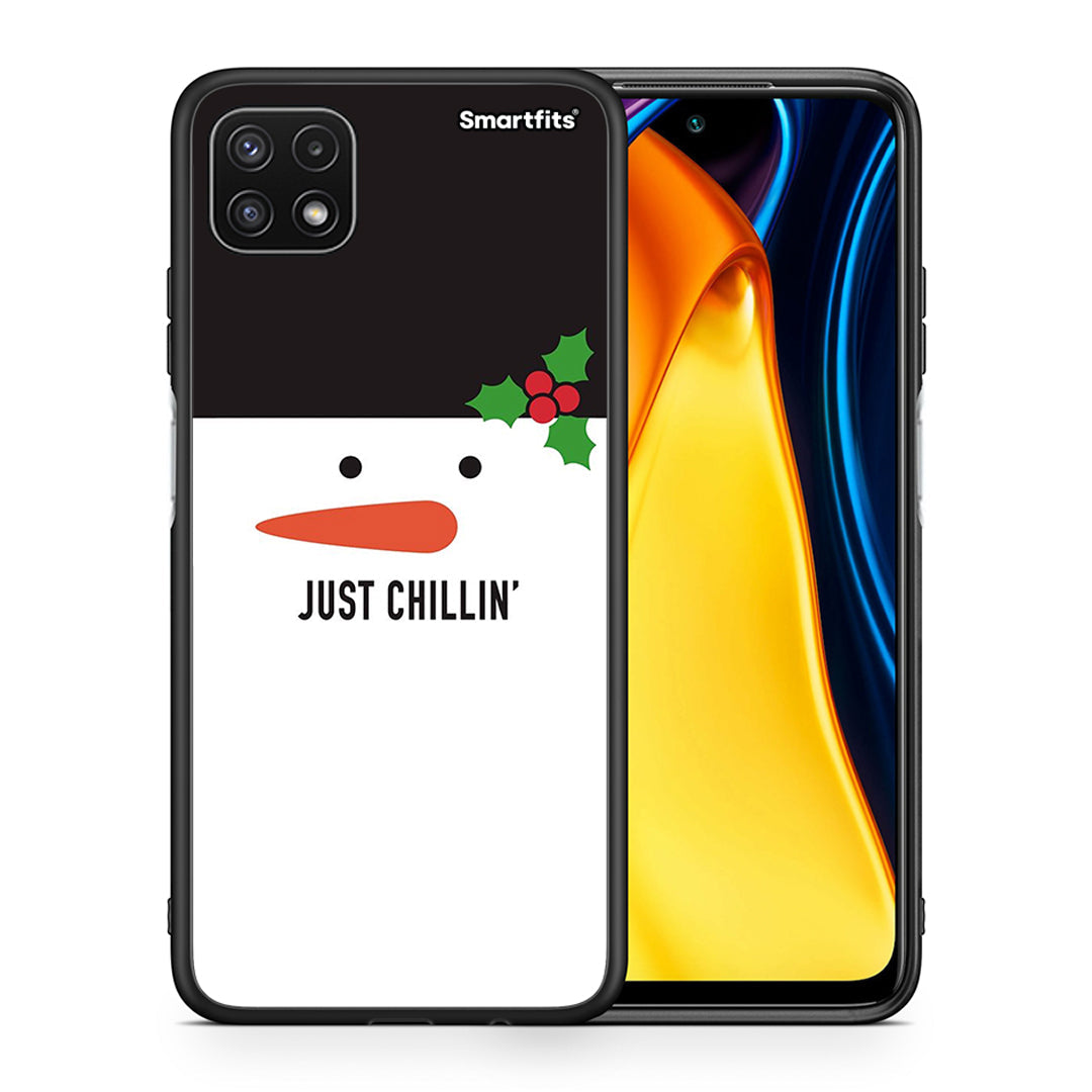 Θήκη Samsung A22 5G Christmas Chillin από τη Smartfits με σχέδιο στο πίσω μέρος και μαύρο περίβλημα | Samsung A22 5G Christmas Chillin case with colorful back and black bezels