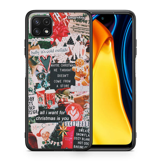 Θήκη Samsung A22 5G Christmas Happiness από τη Smartfits με σχέδιο στο πίσω μέρος και μαύρο περίβλημα | Samsung A22 5G Christmas Happiness case with colorful back and black bezels