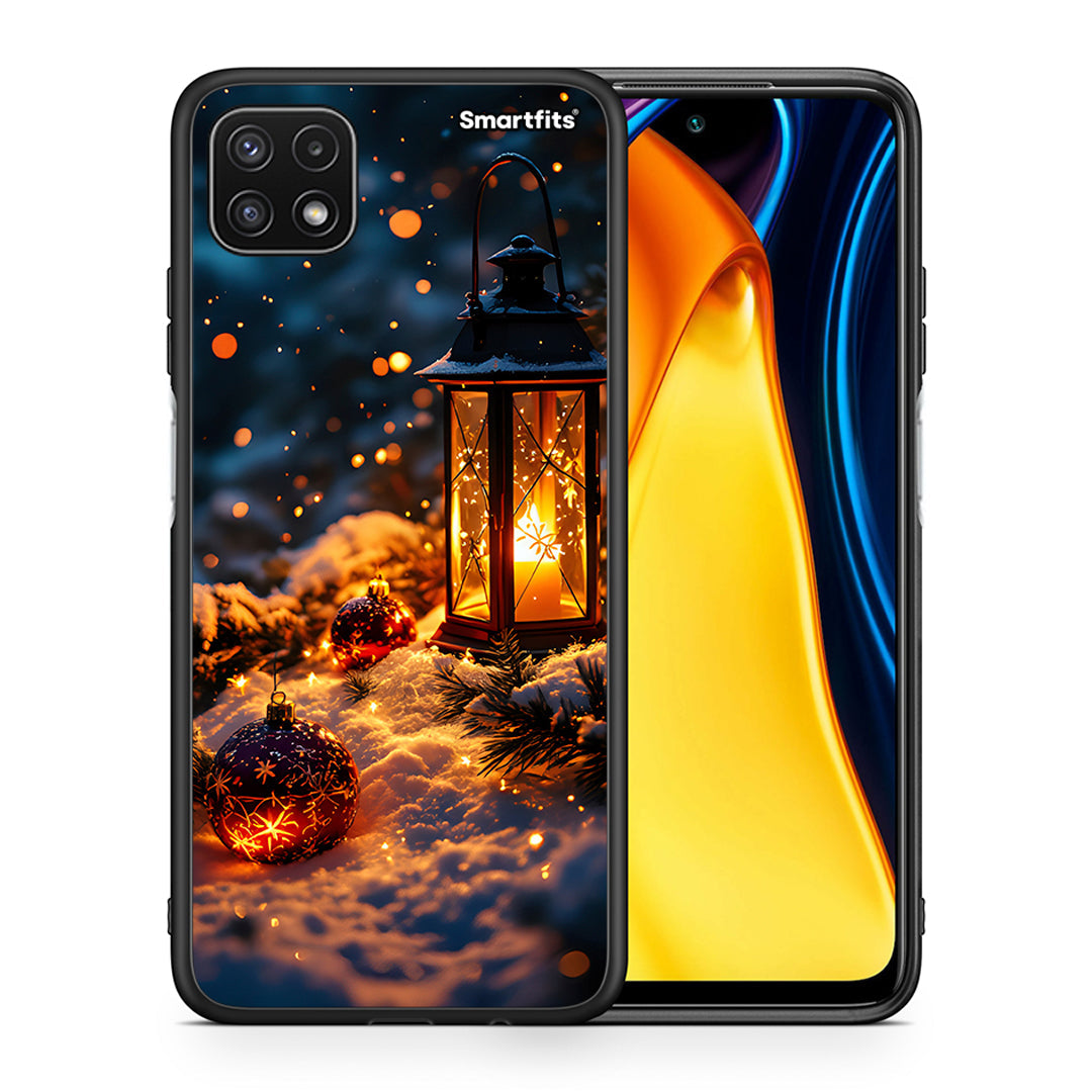 Θήκη Samsung A22 5G Christmas Ornaments από τη Smartfits με σχέδιο στο πίσω μέρος και μαύρο περίβλημα | Samsung A22 5G Christmas Ornaments case with colorful back and black bezels