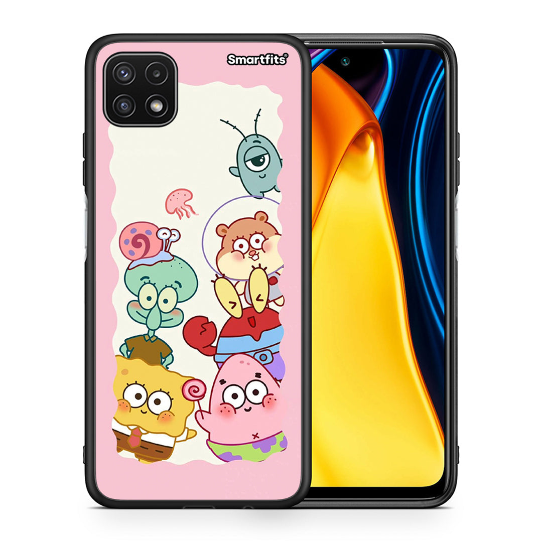 Θήκη Samsung A22 5G Cute Companion από τη Smartfits με σχέδιο στο πίσω μέρος και μαύρο περίβλημα | Samsung A22 5G Cute Companion case with colorful back and black bezels
