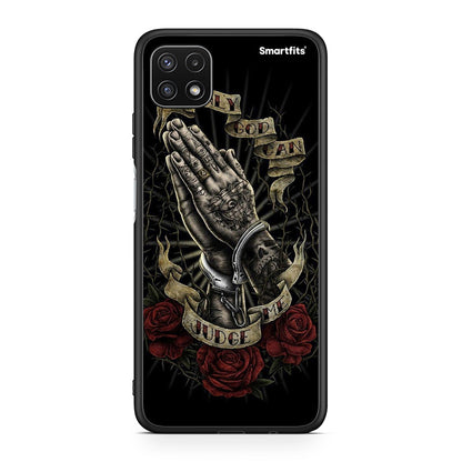 Samsung A22 5G Judge By God θήκη από τη Smartfits με σχέδιο στο πίσω μέρος και μαύρο περίβλημα | Smartphone case with colorful back and black bezels by Smartfits