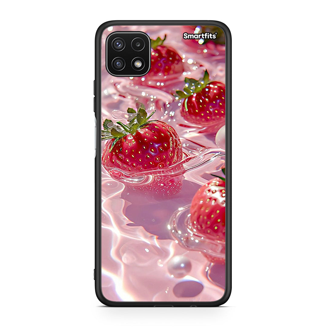 Samsung A22 5G Juicy Strawberries θήκη από τη Smartfits με σχέδιο στο πίσω μέρος και μαύρο περίβλημα | Smartphone case with colorful back and black bezels by Smartfits