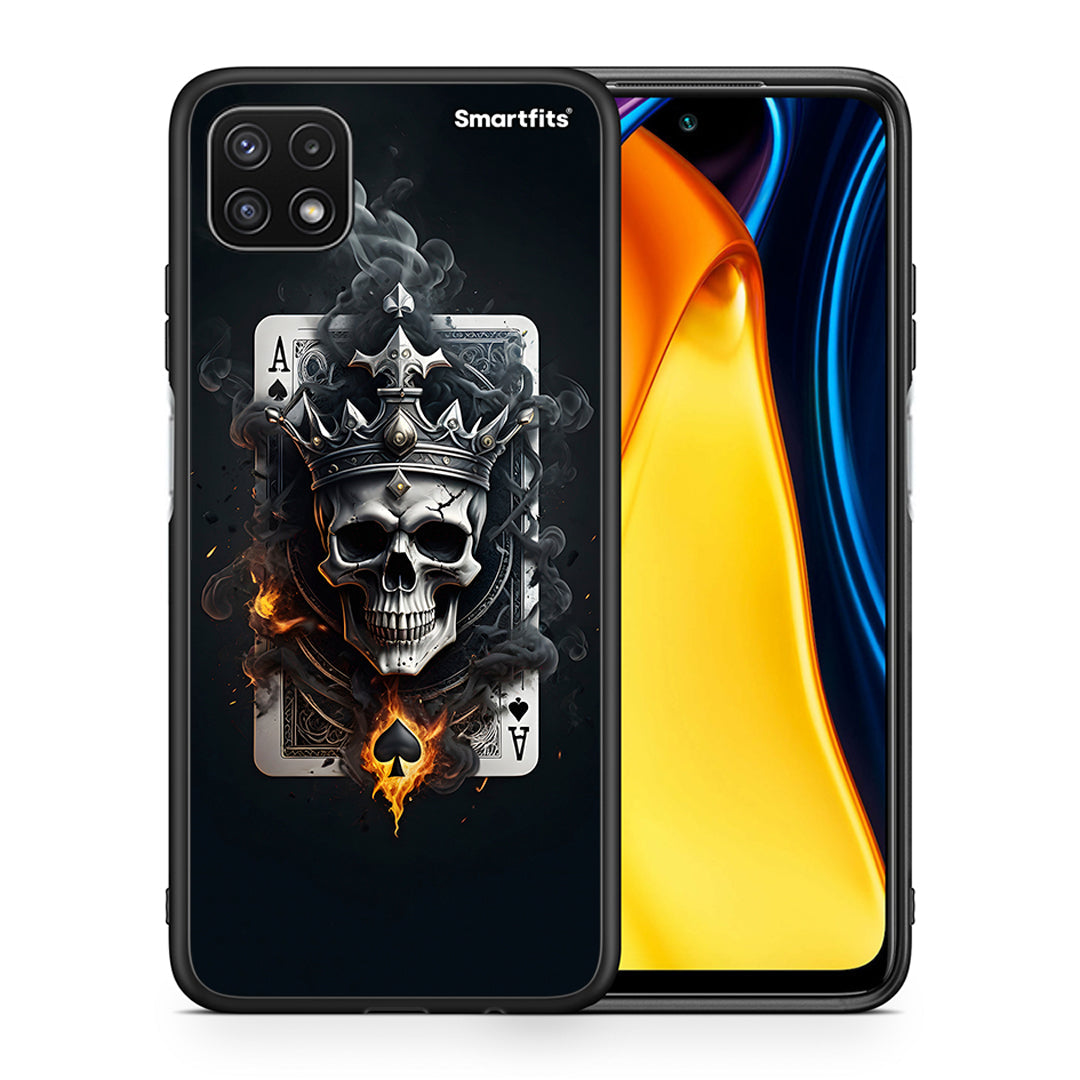 Θήκη Samsung A22 5G Skull King Ace από τη Smartfits με σχέδιο στο πίσω μέρος και μαύρο περίβλημα | Samsung A22 5G Skull King Ace case with colorful back and black bezels