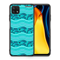 Thumbnail for Θήκη Samsung A22 5G Swimming Dolphins από τη Smartfits με σχέδιο στο πίσω μέρος και μαύρο περίβλημα | Samsung A22 5G Swimming Dolphins case with colorful back and black bezels