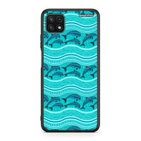 Thumbnail for Samsung A22 5G Swimming Dolphins θήκη από τη Smartfits με σχέδιο στο πίσω μέρος και μαύρο περίβλημα | Smartphone case with colorful back and black bezels by Smartfits