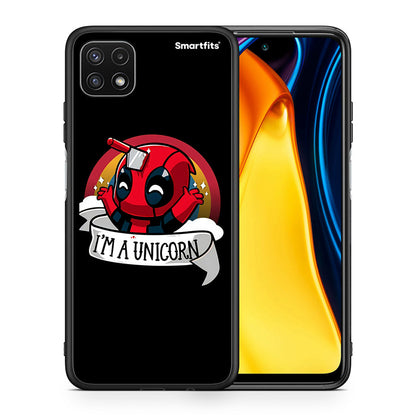 Θήκη Samsung A22 5G Unicorn Deadpool από τη Smartfits με σχέδιο στο πίσω μέρος και μαύρο περίβλημα | Samsung A22 5G Unicorn Deadpool case with colorful back and black bezels