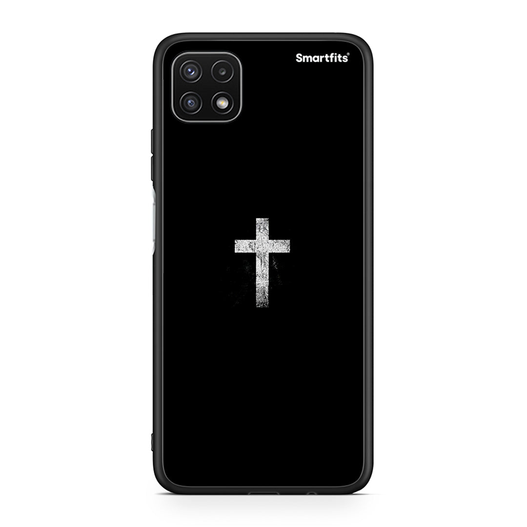 Samsung A22 5G White Cross θήκη από τη Smartfits με σχέδιο στο πίσω μέρος και μαύρο περίβλημα | Smartphone case with colorful back and black bezels by Smartfits