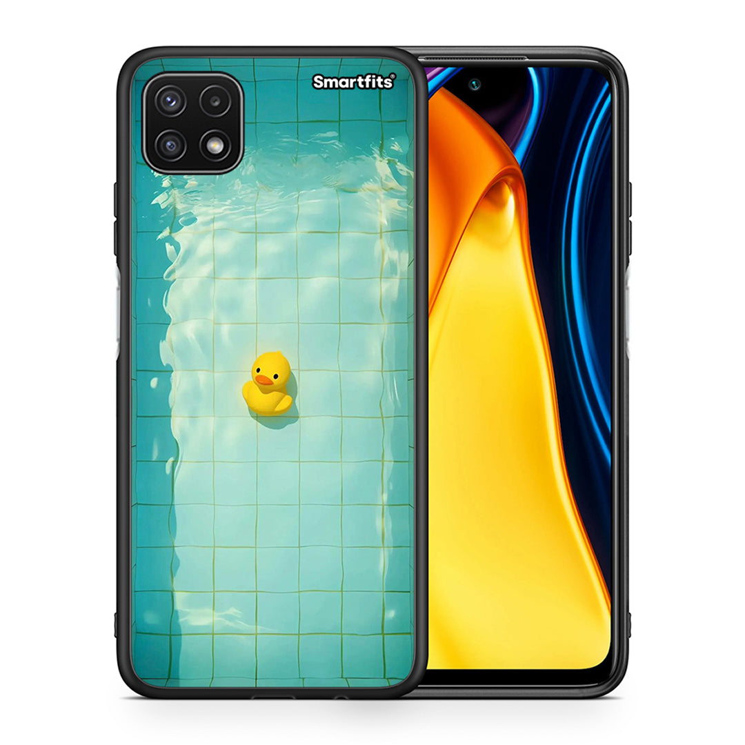 Θήκη Samsung A22 5G Yellow Duck από τη Smartfits με σχέδιο στο πίσω μέρος και μαύρο περίβλημα | Samsung A22 5G Yellow Duck case with colorful back and black bezels