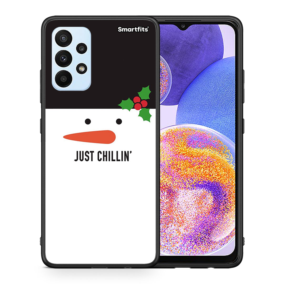 Θήκη Samsung A23 Christmas Chillin από τη Smartfits με σχέδιο στο πίσω μέρος και μαύρο περίβλημα | Samsung A23 Christmas Chillin case with colorful back and black bezels